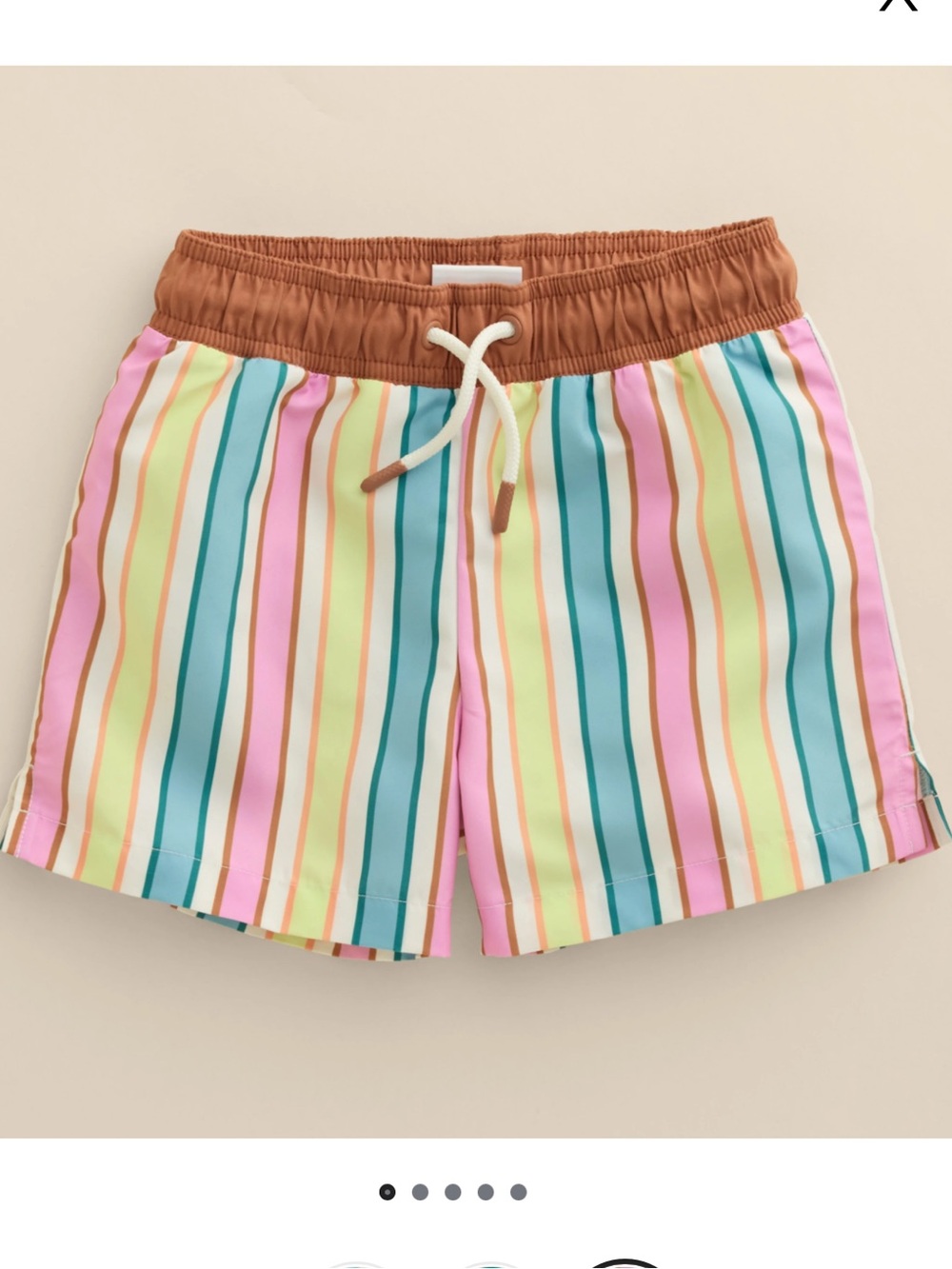 Kids Multicolor Striped Swim Bermudas with Tan Elastic Waist